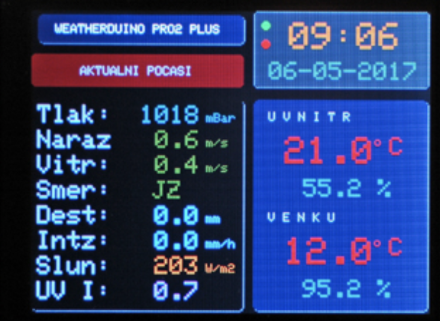 Arduino meteostanice WeatherDuino - Displej