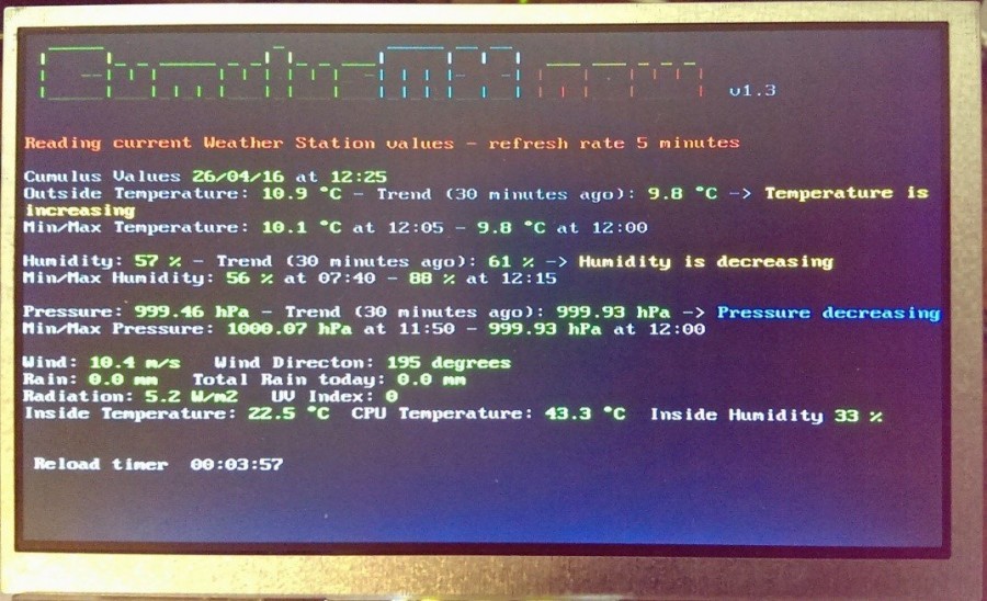 Arduino meteostanice WeatherDuino - Výstup skriptu