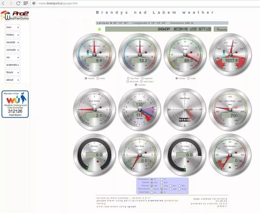 Arduino meteostanice WeatherDuino - Webová stránka