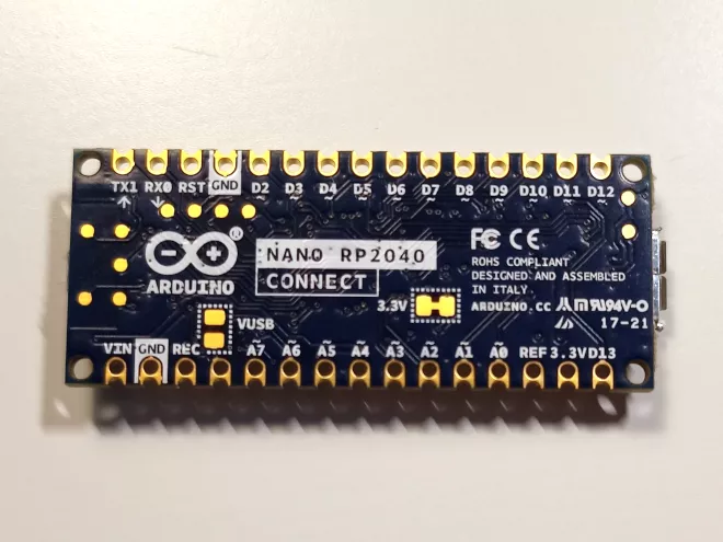 Spodní strana Arduino NANO RP2040 Connect