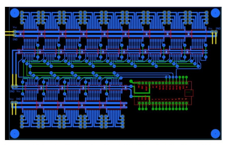 Schéma řízení sedmisegmentových displejů s 74HC595 a Arduino Nano