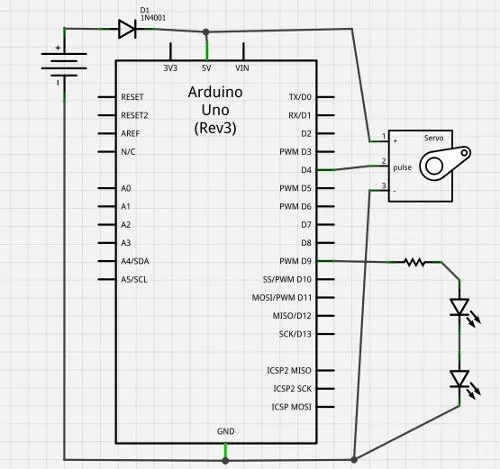 Schéma zapojení pro projekt "Arduino příšera v knize"