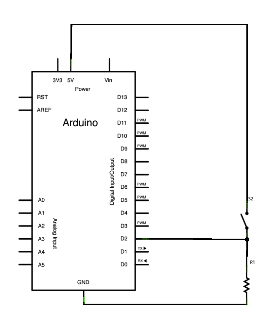 Schéma zapojení tlačítka - Arduino