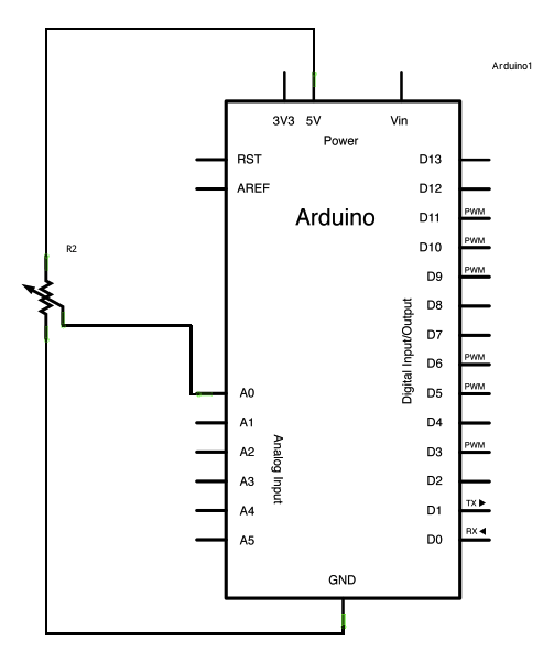Schéma zapojení potenciometru s Arduinem