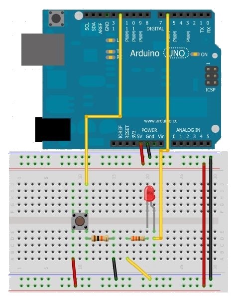 Arduino LED a tlačítko