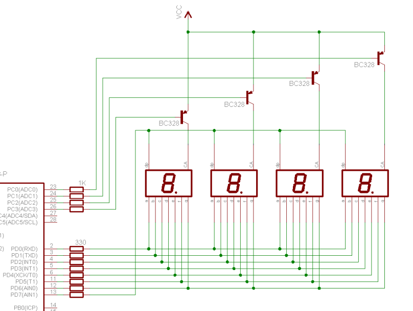 Zapojení více sedmisegmentových displejů - zdroj: https://www.mikrocontroller.net/wikifiles/b/bc/Tut_7_Seg_03.gif