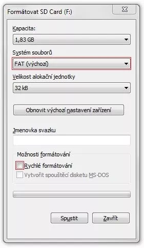 Formátovací dialog Windows