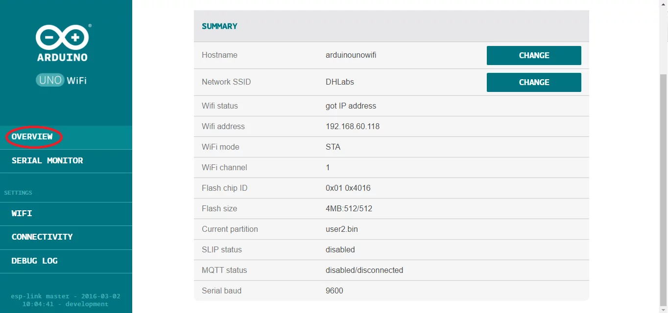 Arduino UNO WiFi Webpanel