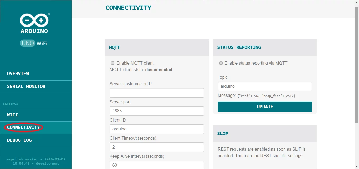 Arduino UNO WiFi Webpanel