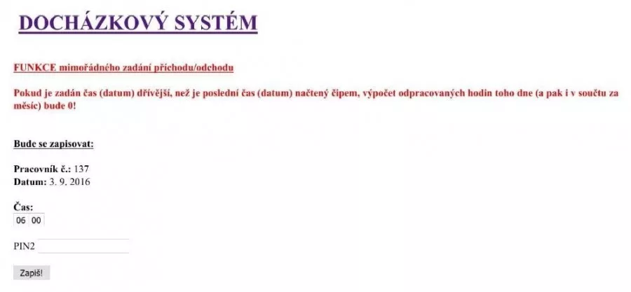 Arduino docházkový systém - Webové rozhraní