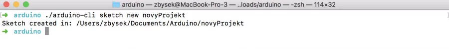 Arduino-cli Vytvoření nového projektu