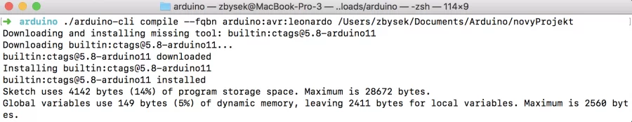 Arduino CLI Kompilace projektu