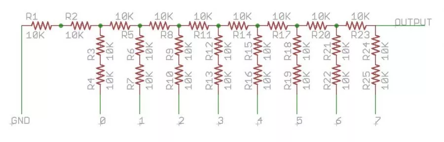 Arduino generátor funkcí - Zapojení rezistorů