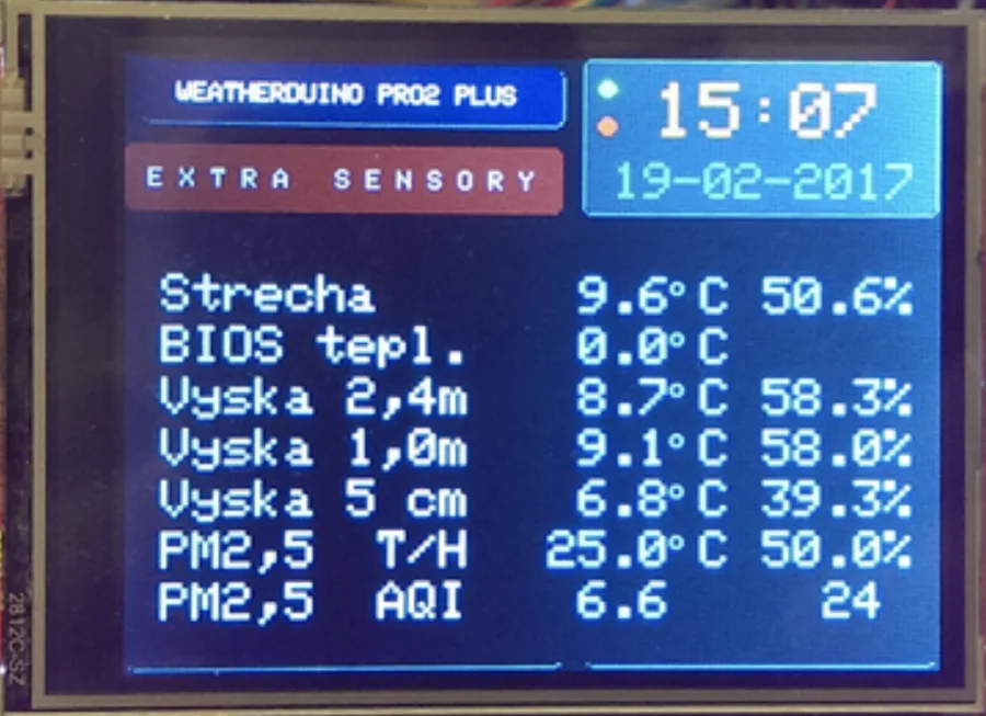 Arduino meteostanice WeatherDuino - Zobrazení dat ze senzorů