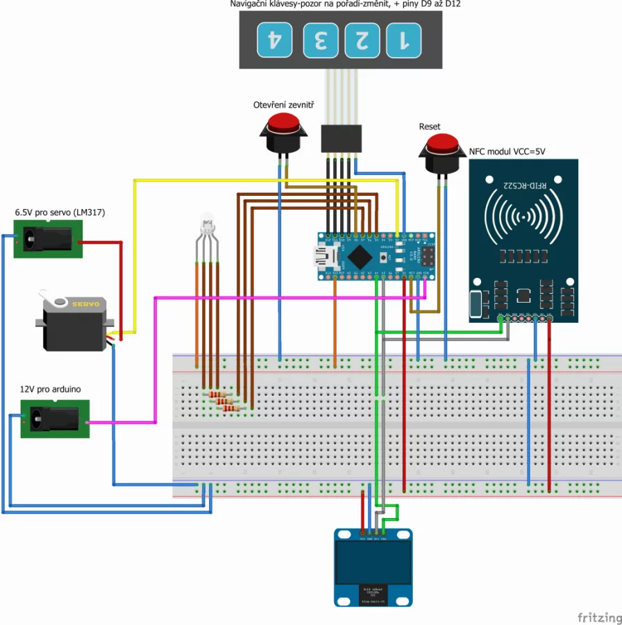 Arduino NFC vrátný - schéma projektu