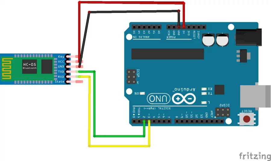 Schéma zapojení Arduina a Bluetooth modulu HC-05