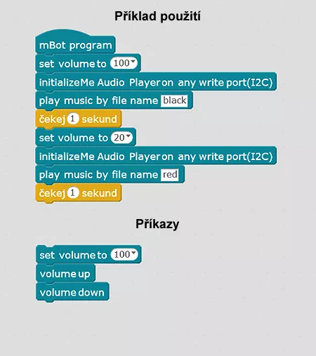 programování audioplayeru - příkazy pro zesilování a zeslabování zvuku