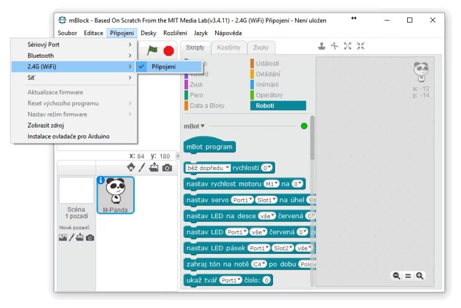 Připojení mBot 2,4 GHz