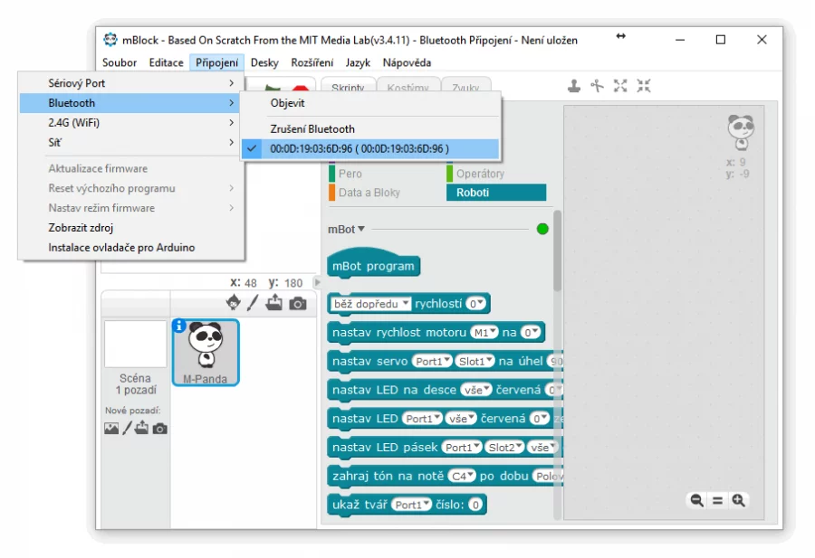 Připojení mBota přes Bluetooth