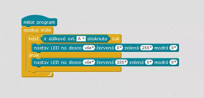 Prvý zkušební program pro mBota a IR dálkové ovládání