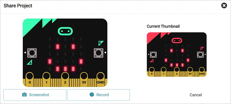 Možnosti sdílení v MakeCode