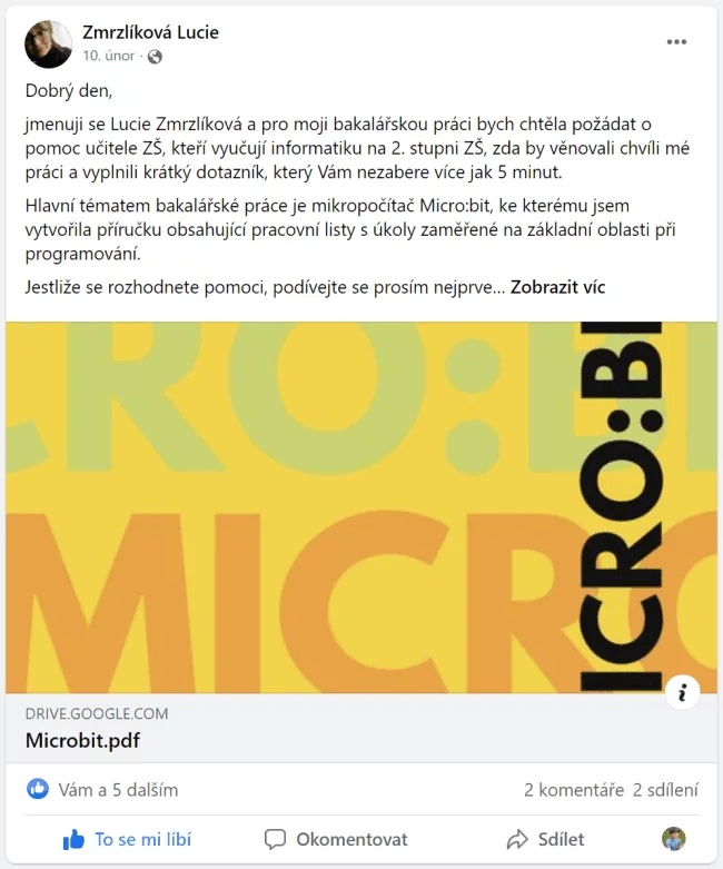 Bakalářská práce microbit pracovní listy