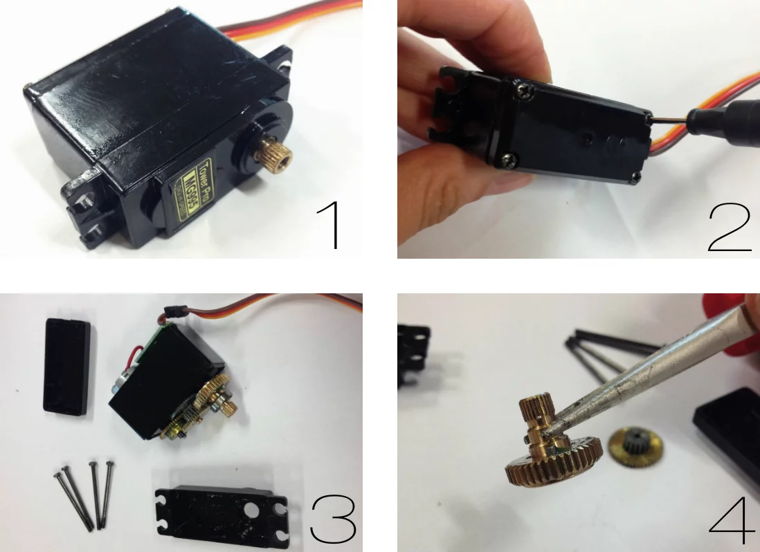 Rezebrání servo motoru na jednotlivé komponenty.
