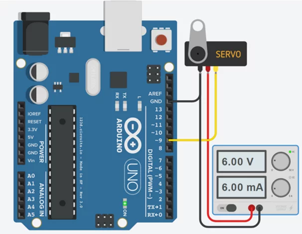 Schématické zapojení servo motoru k Arduinu